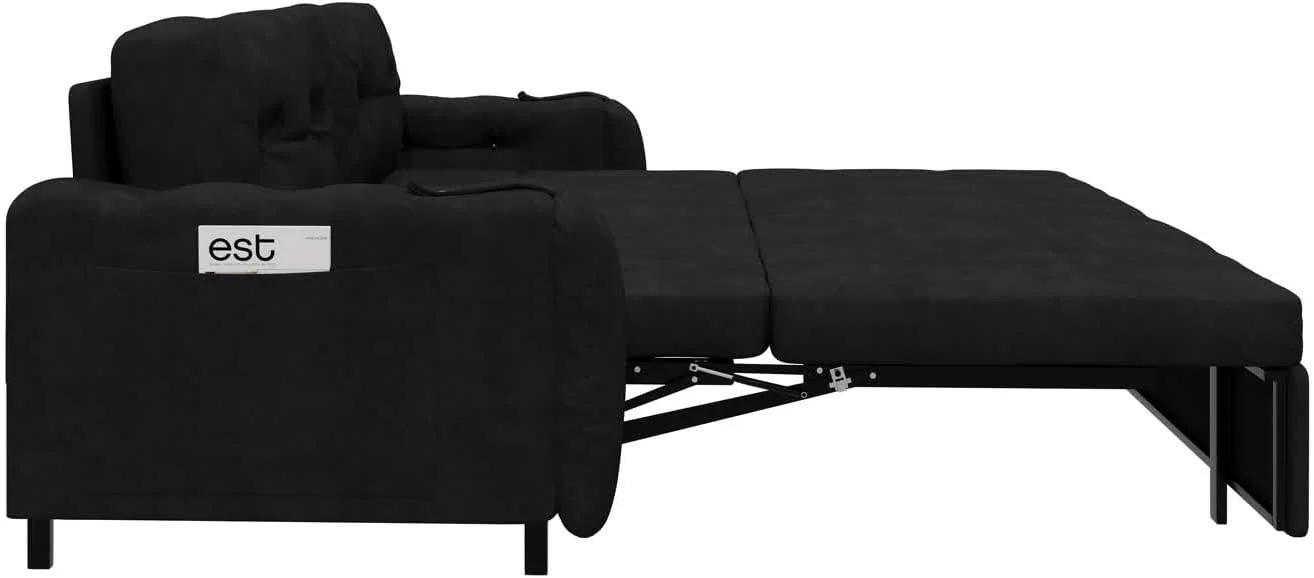 66.2" Sleep Sofa Bed Queen Size, Hydraulic System Pull Out Couch Bed, Sleeper Sofa  Loveseat with 2 Pillows, Modern Velvet Upholstered Couch for Living Room, Small Space, Apartment, Bedroom, Black - Curated Treasures Market