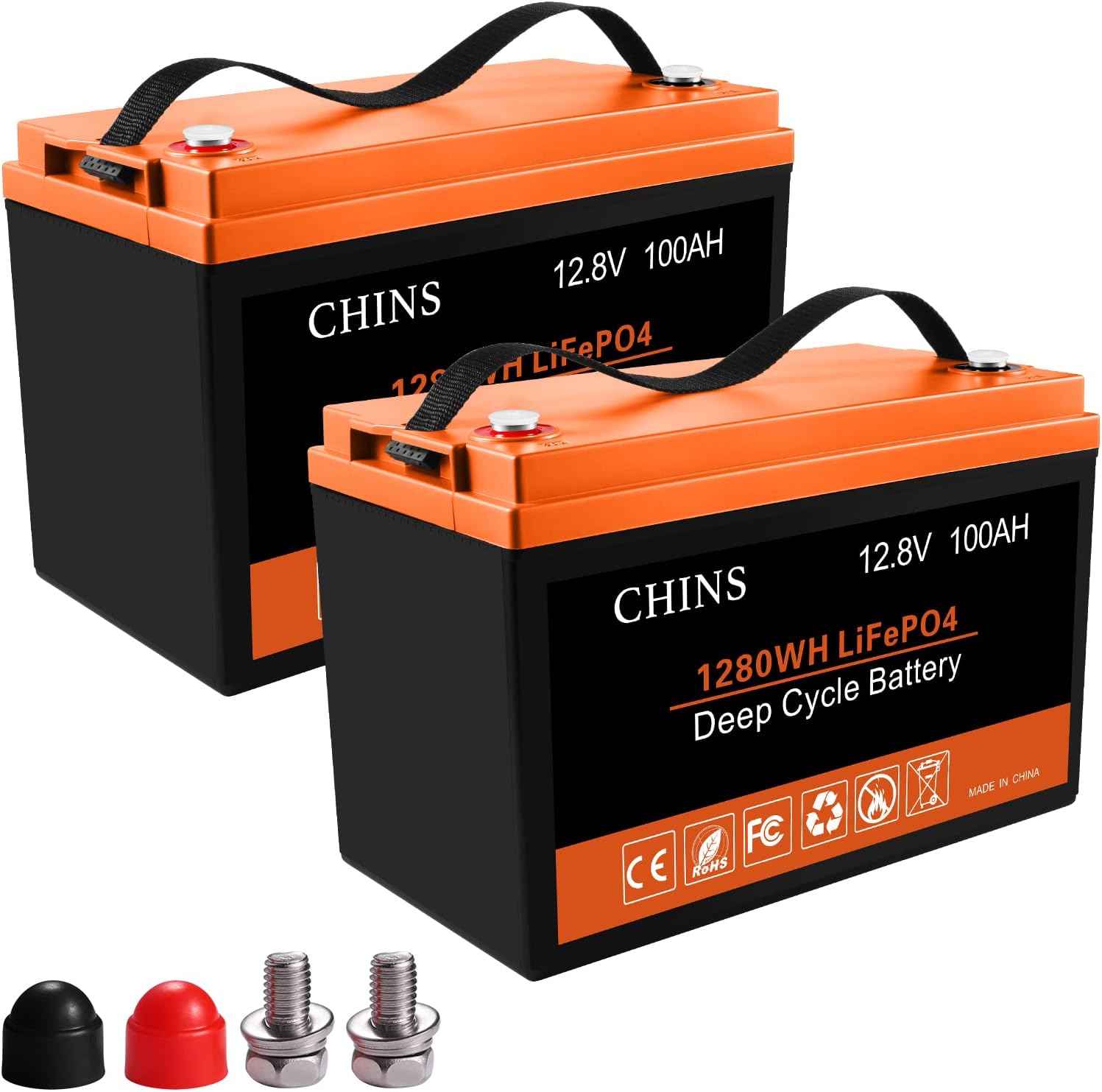 CHINS 12 Volt Battery | LiFePO4 Battery | 12V 100AH Lithium Battery | Built-in 100A BMS | Perfect for RV, Solar, Marine, Home Energy Storage and Off-Grid Applications etc.