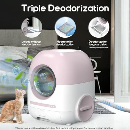 Self Cleaning Cat Litter Box, Automatic Cat Litter Box Self Cleaning for Multiple Cats, 2.4G/5G WiFi Support, Anti-Pinch/APP Control/Odor Removal Automatic Litter Box 1s Fast Link/100L Large Capacity