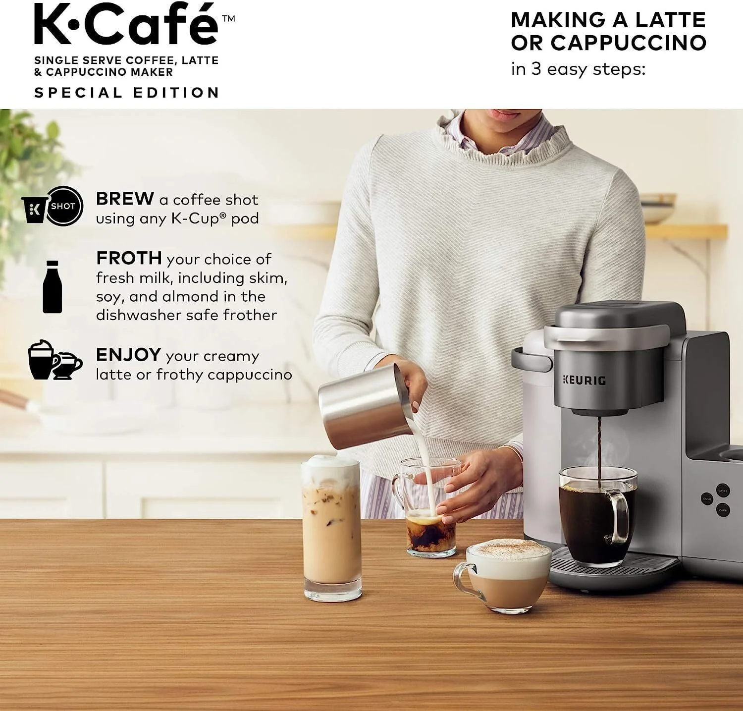 Keurig K-Cafe Special Edition Single-Serve K-Cup Pod Coffee, Latte, and Cappuccino Maker (Nickel)