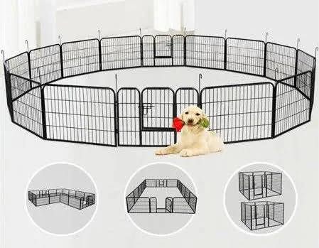 Easyfashion 16 Panel Exercise Metal Dog Playpen, Black