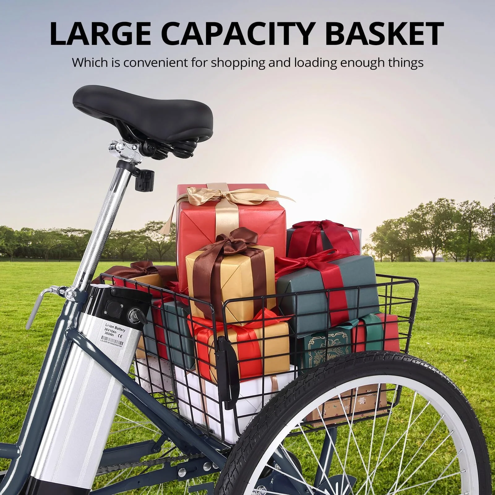 Soonbuy 24 Electric Tricycle, 7 Speeds/36V 10Ah/Large Basket, up to 330lbs , Rose Red