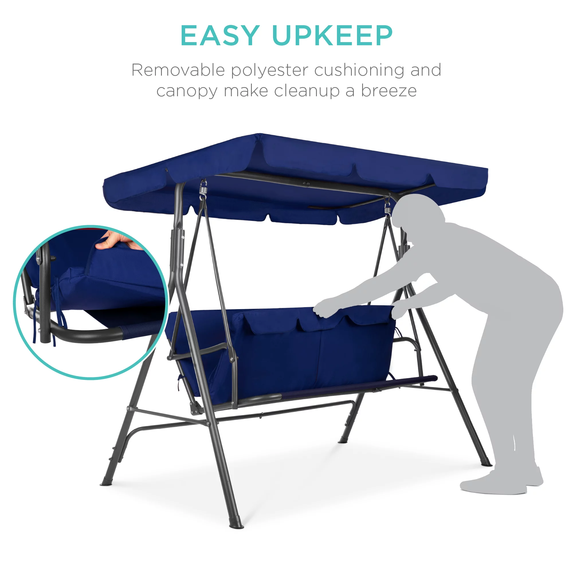 Best Choice Products 2-Person Outdoor Large Convertible Canopy Swing Glider Lounge Chair w/ Removable Cushions - Blue