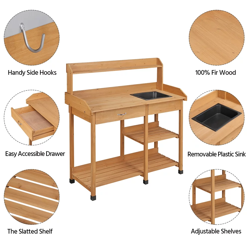 Yaheetech Cedarwood Potting Bench with Removable Sink