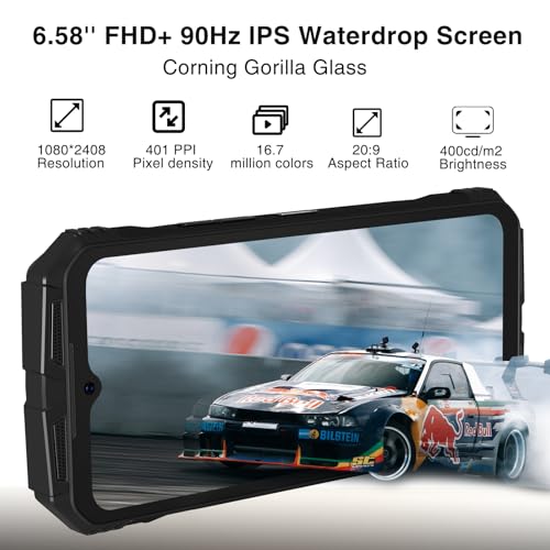 DOOGEE S Punk Rugged Smartphone Unlocked, 10800mAh Battery Rugged Phone, 16GB+256GB Cell Phone Android 14, 126dB Speaker, 6.58" FHD+90Hz,50MP+16MP,LED Light/Dual SIM/NFC/OTG/Face ID/Fingerprint, Dark