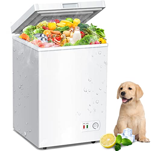 LifePlus Chest Freezer, Small Deep Freezers Top Door with Removable Basket, 7 Temperature Control Energy Saving, Compact Freezer for Home Kitchen Office Dorm Apartment Indoor Use, Grey