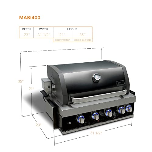Mont Alpi Black Stainless Steel, Built-In Outdoor Kitchen Gas Grill with Ceramic Infrared Rear Burner + Rotisserie Kit & Weather Cover