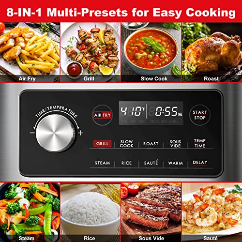 Galanz Electric Pressure Cooker & Air Fryer with Preset Programs Including Slow Cook, AirFry, Dehydrate, Rice, Grill, Roast, Steam, Beans, Stew, Warm,Stainless Steel