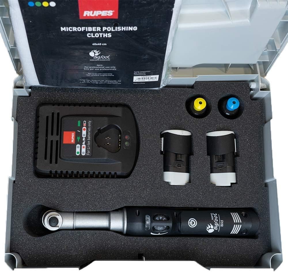Detail King Rupes Nano Long Neck I-Brid Kit - Compounds - Microfiber Towels - Foam Pads - Battery Charger - Rupes Polisher Case & More