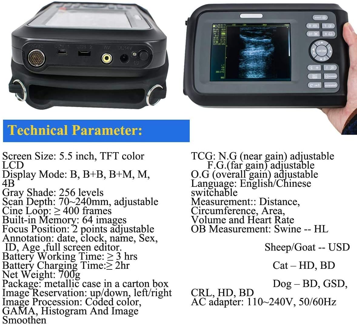 Portable Ultrasound?Scanner?for?Veterinary,Digital PalmSmart Ultrasonic Scanner Veterinary Pregnancy V8 with 4.0MHz?Rectal?Convex?Probe for Cattle, Horse, Camel, Equine, Goat, Cow and Sheep