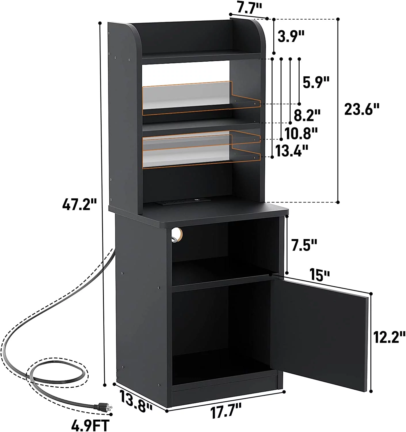 Homieasy Nightstands Set of 2 with Charging Station and USB Ports, 47" Tall Bedside Table with Adjustable Bookshelf, Modern End Table Side Table with Storage for Bed Room, Living Room, Black - Curated Treasures Market