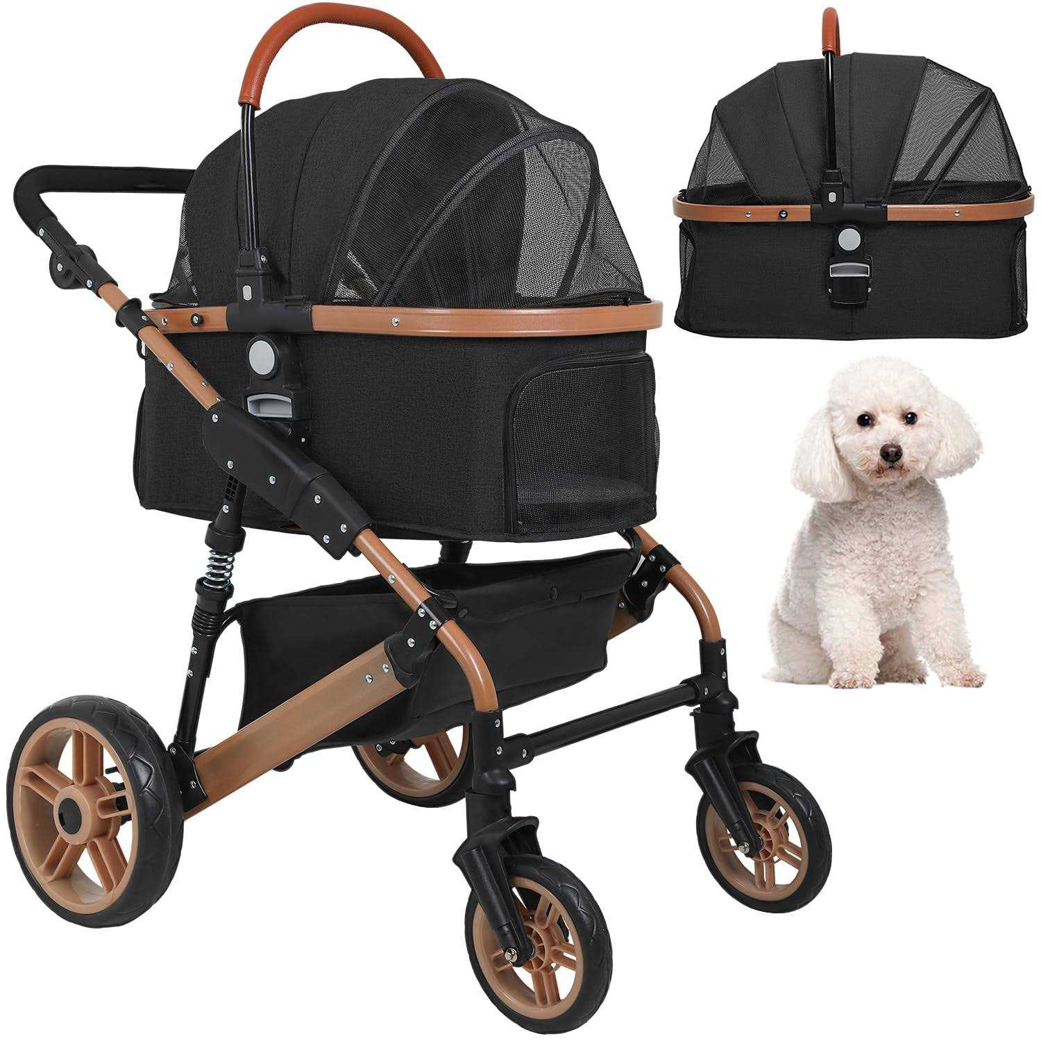 BestPet Pet Stroller Premium 3-in-1 Multifunction 4 Wheels Dog Cat Stroller for Large Medium Dogs Cats Aluminium Frame Folding Lightweight Travel