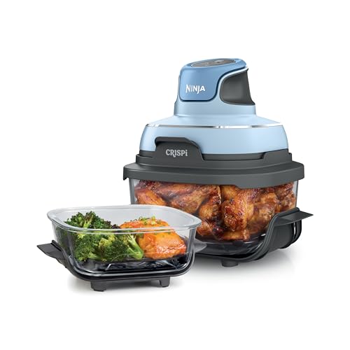 Ninja Crispi Air Fryer, Microwave, Freezer & Dishwasher Safe, Non Toxic Glass Portable Cooking System, 4 QT & 6 Cup Glass Containers with Storage Lids, Easy Meals, Air Fry, Bake, Green, FN101SG