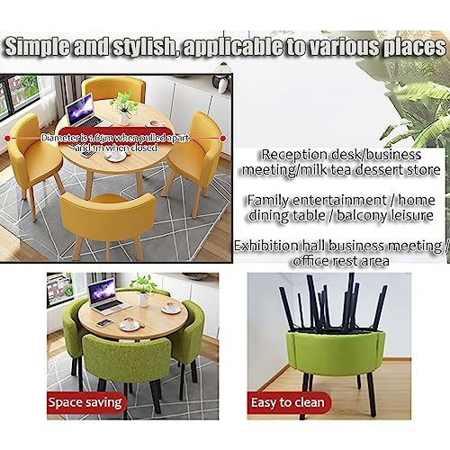 Marble Texture Round Dining Table Set Space Saving Round Dining Table Set 4 Seater Coffee Table Round Table for Dining Room and Kitchen with Recessed Rest, 8, Puleatherfabric