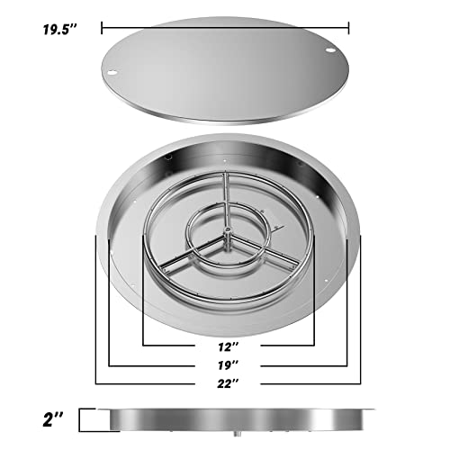 Skyflame 19 Inch Round Stainless Steel Drop in Fire Pit Pan Fire Bowl with Burner Ring and Protective Cover