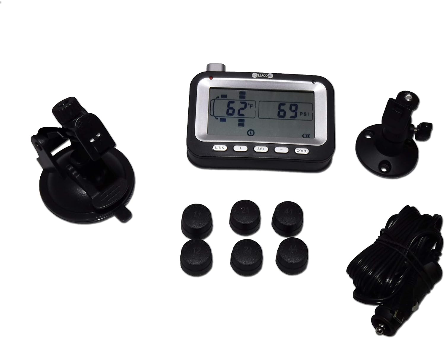 BELLACORP Tire Pressure Monitoring System TPMS (4) Sensors (Including Free $50.00 Repeater) for Fifth Wheel, Trailer, Camper, Car, Truck, 4x4, or RV,