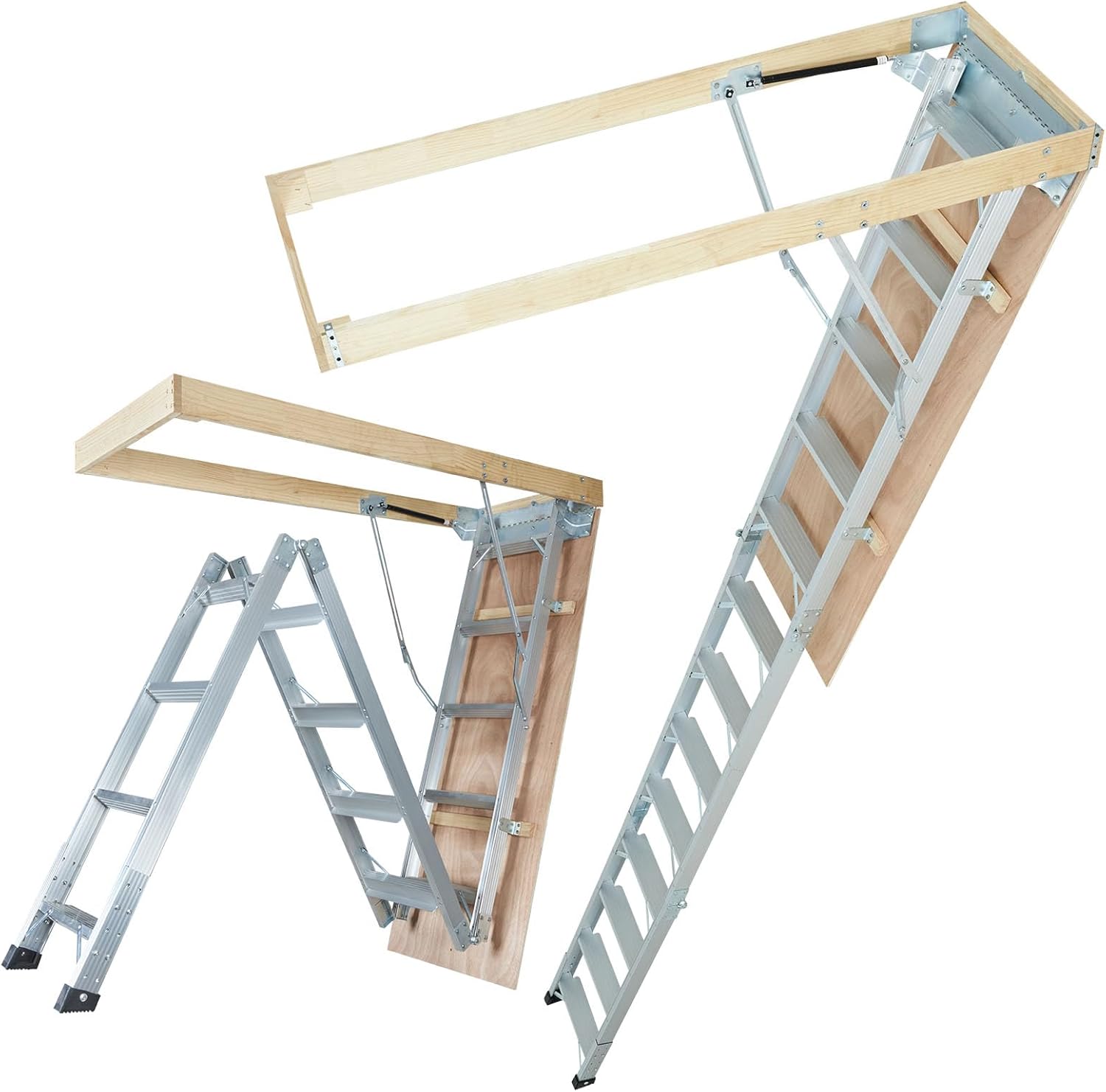 VEVOR Attic Ladder Foldable, 350-pound Capacity, 22.5" x 63", Multi-Purpose Aluminium Extension, Lightweight and Portable, Fits 9.5'-12' Ceiling Heights, Convenient Access to Your Attic Standard
