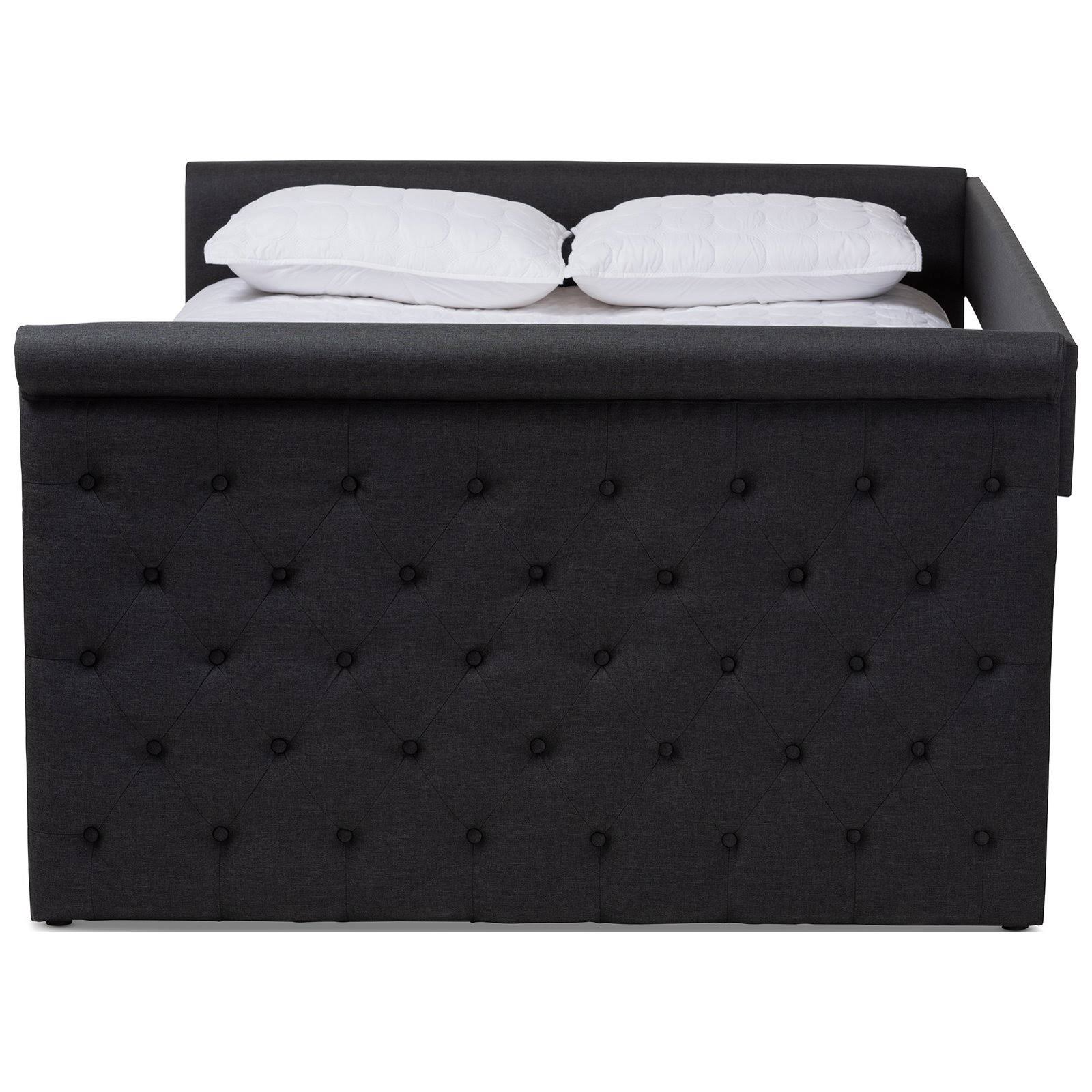 Baxton Studio Alena Daybed with Trundle, Dark Grey, Queen