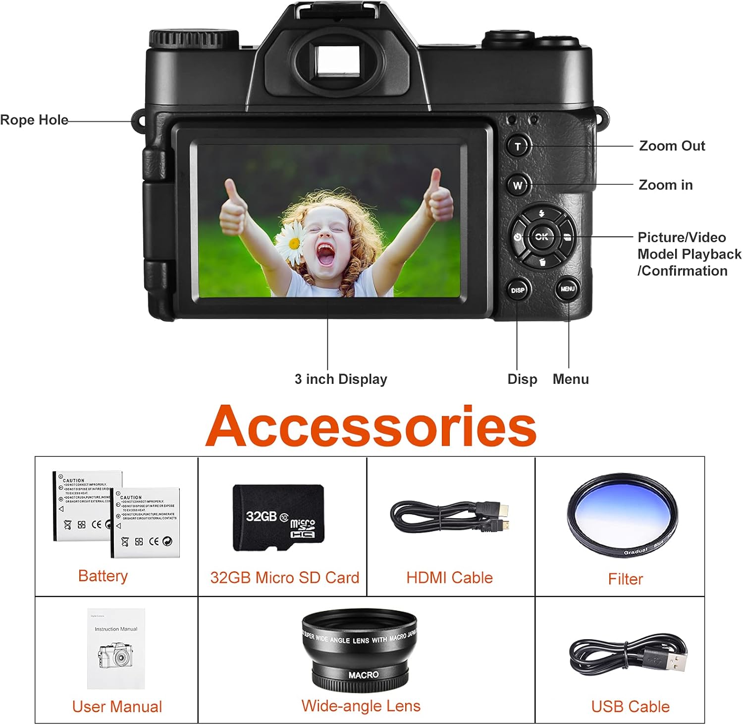 4K Digital Vlogging Camera for YouTube Autofocus Camcorder for Photography 48MP Video Camera with WiFi Connection 3.0" IPS Flip Screen, Wide Angle Lens,16X Digital Zoom (32GB SD Card, 2 Batteries)