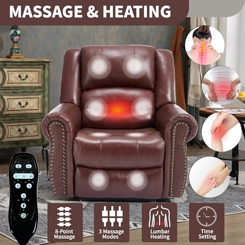 Dual Motor Power Lift Chair, Lay Flat Recliner Chair, Electric Recliner with Massage and Heat for Elderly, Remote Control, Infinite Position, Standing Assistance, USB Ports, Faux Leather, Brown