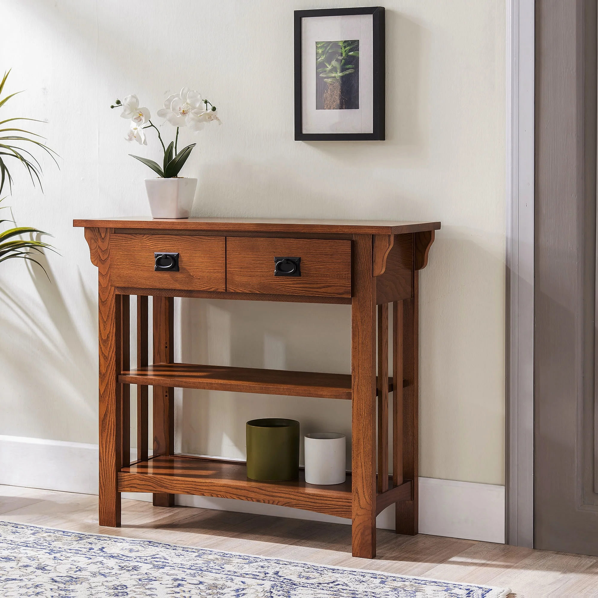 Leick Home 8261 Mission Bookcase Console Table with Drawers, Made with Solid Wood, for Living Room, Entry Way, Office, Bedrooms, Russet Finish