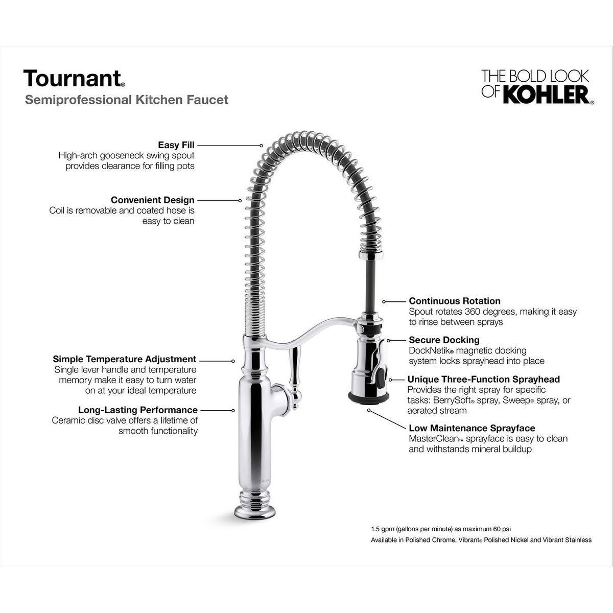 Kohler 77515-VS Tournant Semi-Professional Kitchen Sink Faucet - Vibrant Stainless