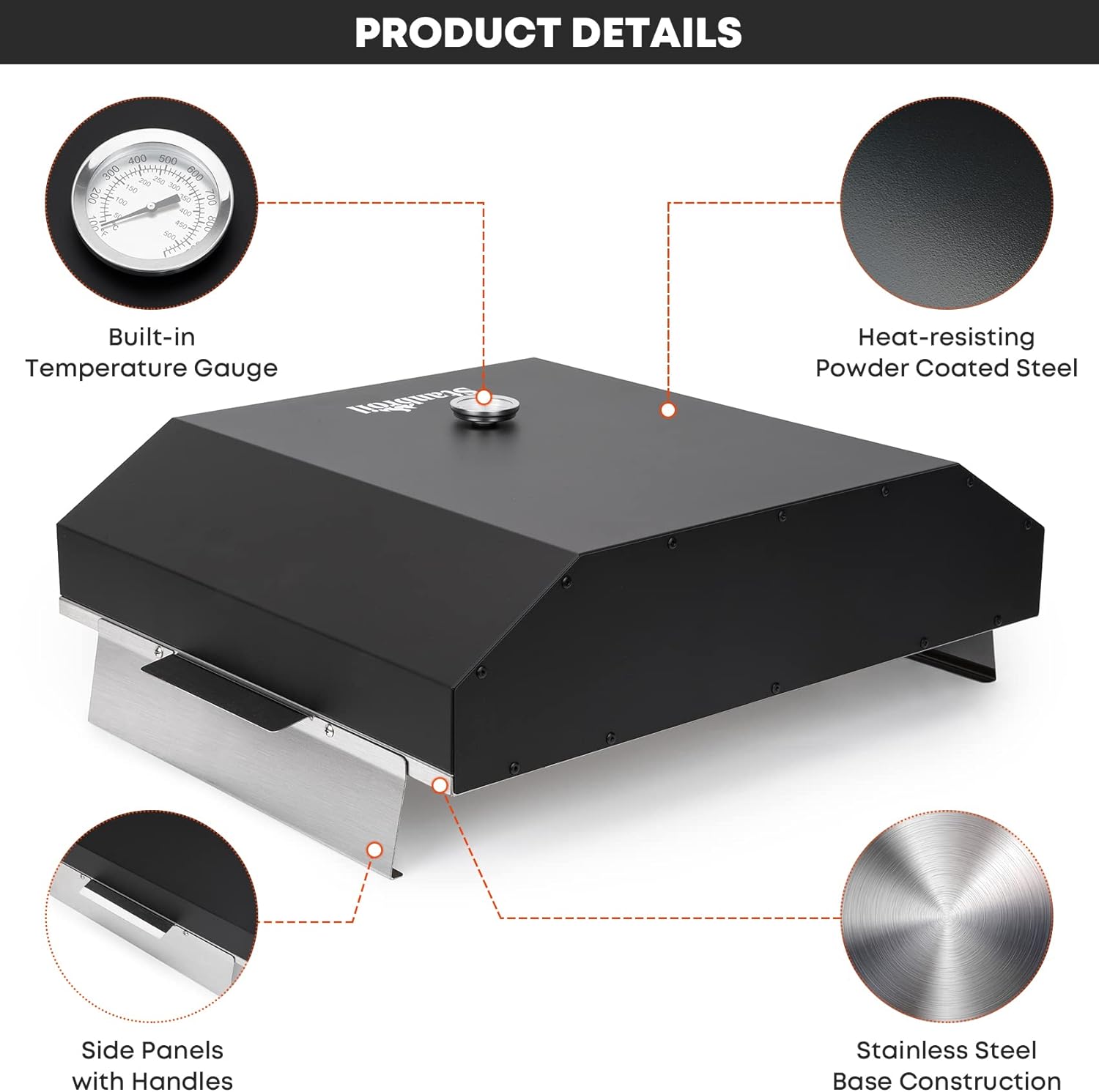 Stanbroil Pizza Oven for Blackstone 36" Gas Griddle Cooking Station, Outdoor Pizza Maker with Side Panels and Temperature Gauge, 17.7 in. x 13.7 in. Pizza Stone