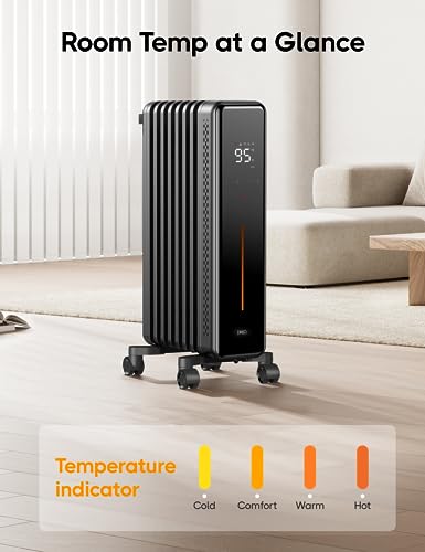 Dreo 1500W Radiator Heater, Portable Space Oil Filled with Remote Control, 4 Modes & 1500W Oil Filled Radiator, Electric Radiant Heaters for indoor use Large Room with Remote