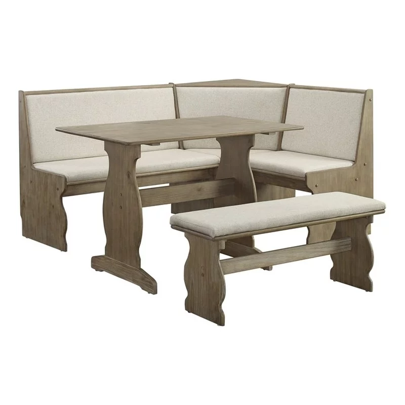 Pemberly Row Transitional Wood Corner Nook Dining Set in Brown