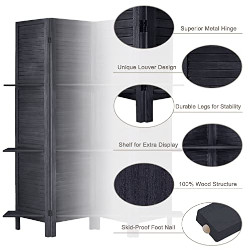 Room Divider with Shelves, Privacy Screen, Room Dividers and Folding Privacy Screens, 5 Panel Wood Temporary Wall Partition Separation Separator, Coconut