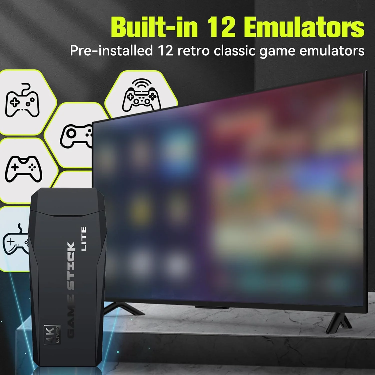 Retro Game Stick, Nostalgia Stick with Built-in 25000+ Games, 12 Emulators, 4K HD Output, 64G Wireless Retro Game Console, Plug and Play Video Game for TV, Dual 2.4G Wireless Controllers