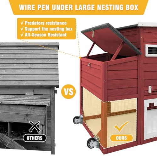 156" L Chicken Coop with Wheels Large Chicken House with Run Backyard Wooden Hen House Outdoor for 4-6 Chickens Poultry Cage with Nesting Boxes, Pull Out Trays, 4 Perches, Set of Two, Grey