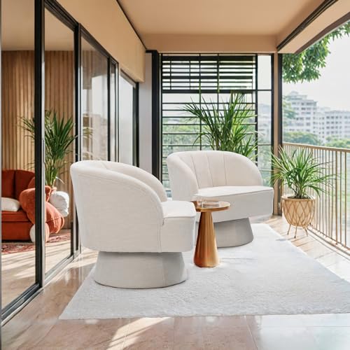 Swivel Barrel Chair Modern 360 Degree Round Swivel Accent Chair Comfortable Upholstered Linen Fabric Swivel Arm Chair Sofa Chair for Living Room Bedroom Office (Beige)