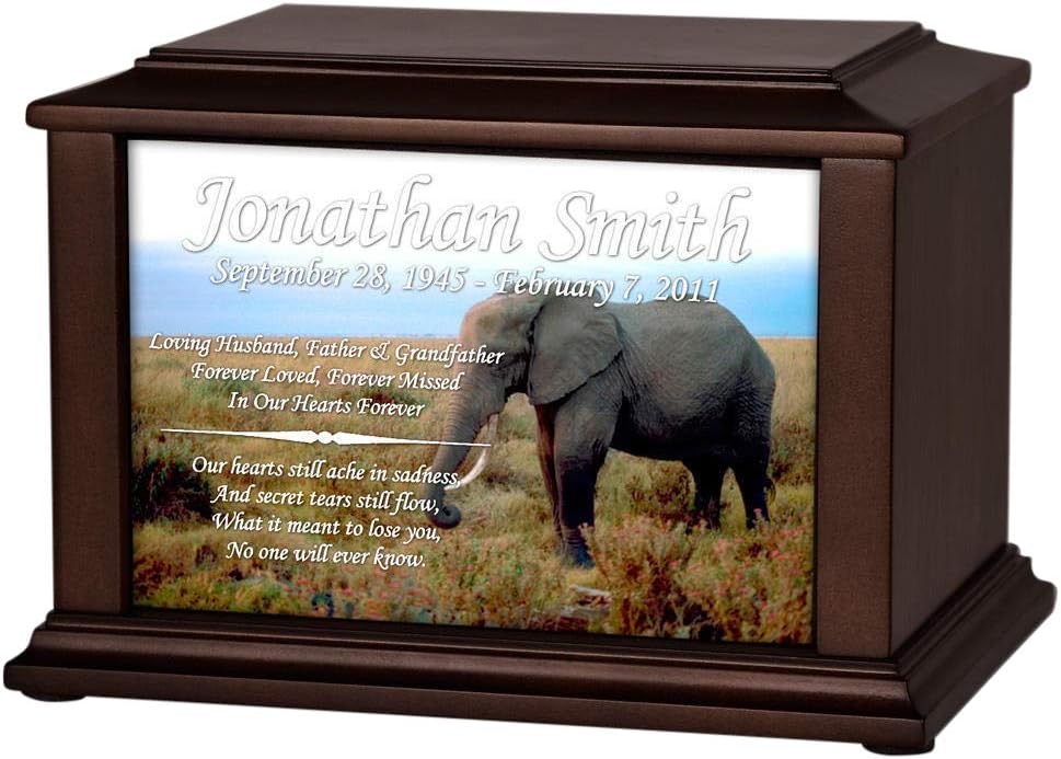 Perfect Memorials Custom Engraved Large African Elephant Infinite Cremation Urn