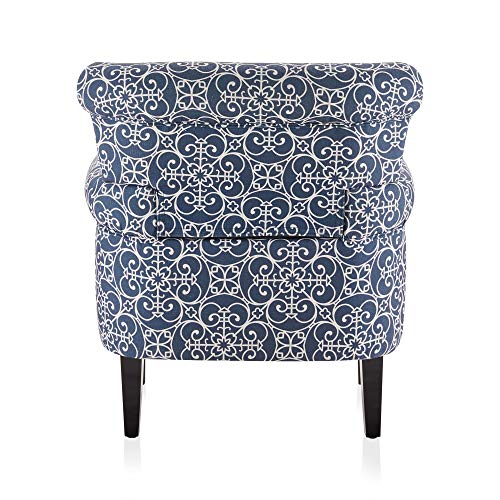 BELLEZE Upholstered Wingback Accent Chair, Fabric Armchair Club Chair, Nailhead Trim High Back Patterned Corner Chair for Living Room Bedroom - Rosette (Navy Blue/White)