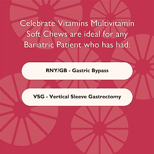 Celebrate Vitamins Bariatric Multivitamin Soft Chews, Strawberry/Orange/Cherry, Multivitamin Chewable for Post Bariatric Surgery Patients, Variety pack, 180 count