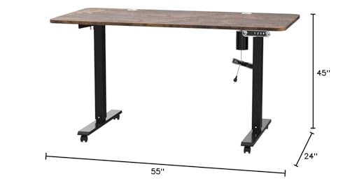 farexon Electric Standing Desk 55 x 24In with Charging Station, Stand up Desk with Oversized Mouse Pad, 2 USB Ports & 3 Power Outlets, 4 Caster, 4 Preset Heights Easy to Set（Brown）