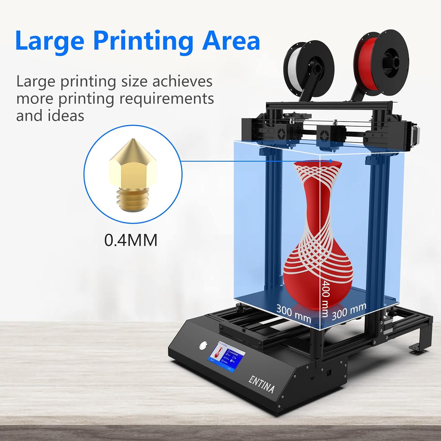X40 IDEX 3D Printer, Independent Dual Extruder 3D Printer with TMC2208 Silent Driver, 4.3 Touch Screen, PEI Spring Steel Magnetic Platform, Built-in Camera, Wi-Fi Cloud Printing 300x300x400mm