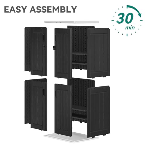 YITAHOME Outdoor Storage Cabinet with 2 Shelves, Waterproof Resin Horizontal Tool Shed, Lockable 15 cu. ft. Storage Shed for Patio, Garden, Yard, Dark Gray
