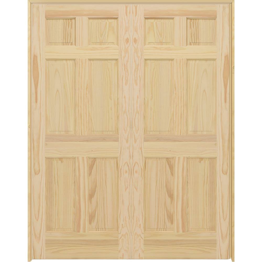 Steves u0026 Sons 60 in. x 80 in. Universal 6-Panel Unfinished Pine Wood Double Prehung Interior French Door with Bronze Hinges