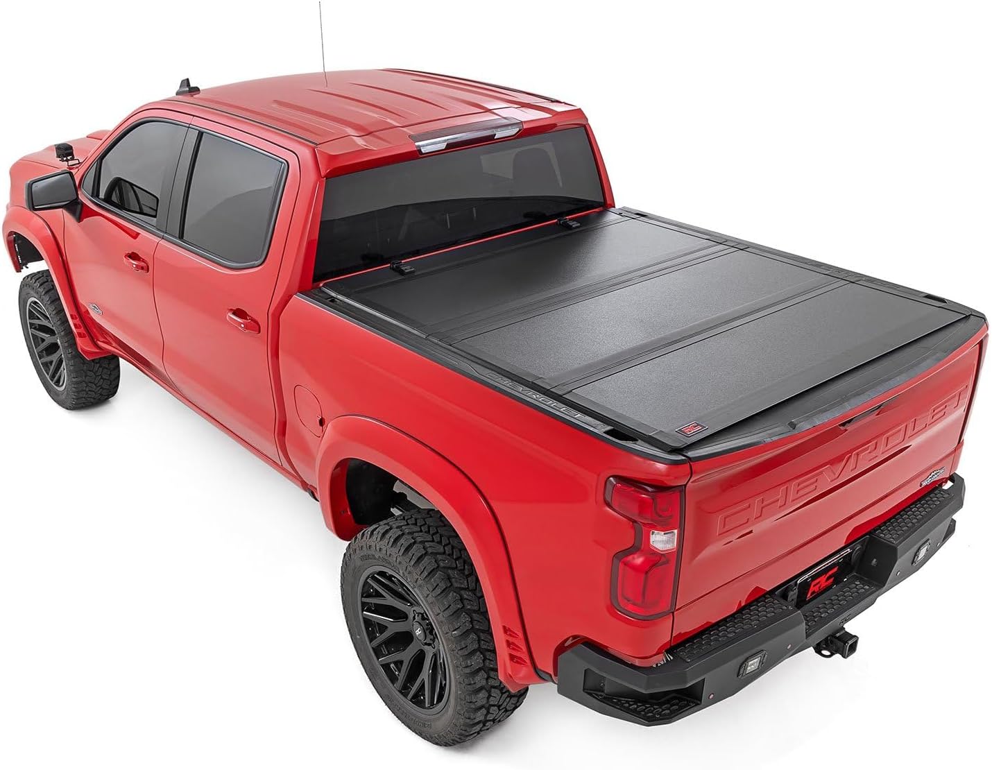 Rough Country Hard Tri Fold Truck Bed Cover, Truck Tonneau Covers for Chevy Silverado 1500/GMC Sierra 1500 (2019-2024) - 5'10 (69.3-69.9") Truck Bed Cover, Tonneau Cover Fits Multipro & Flex Tailgates