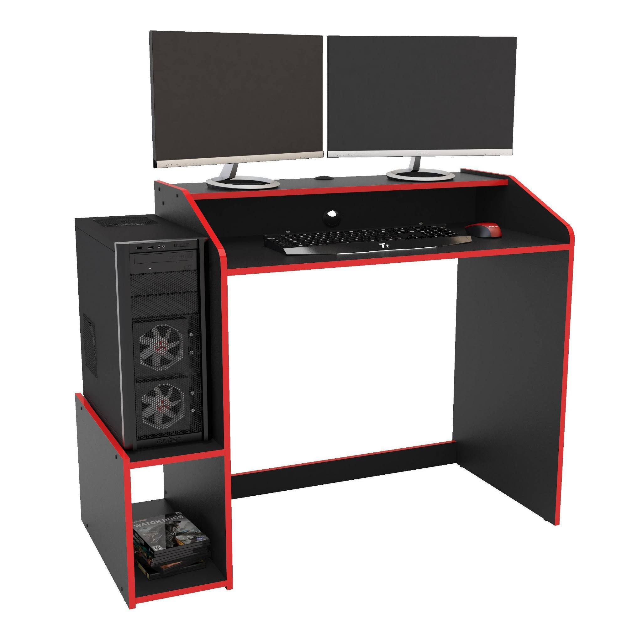 Polifurniture Corporatio Epic 45 in. Black and Red Gaming Desk