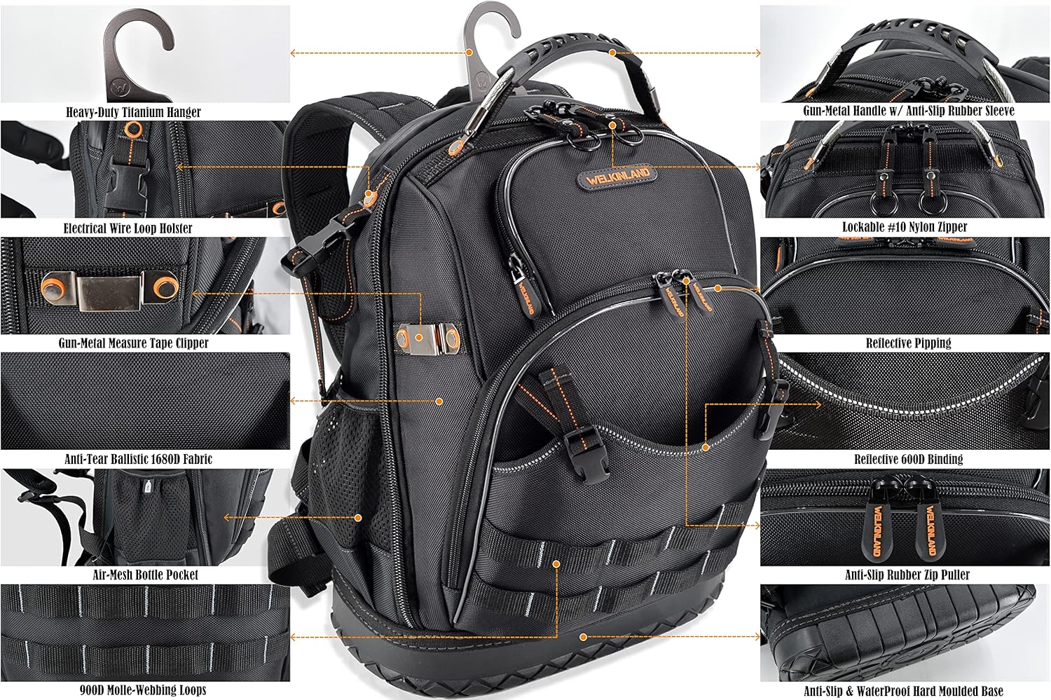 WELKINLAND 77-Pockets Tool backpack, Tool backpack for men, HVAC tool bag backpack, Electricians backpack tool bag, Large electrician backpack, Tool backpack,Tool backpack for construction