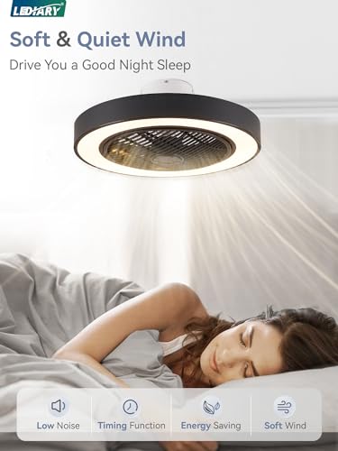 LEDIARY 20 Inch Low Profile Ceiling Fan with Light, Led Bladeless Ceiling Fan, Remote Control Enclosed Flush Mount Ceiling Fan with Timming, 3000-6500K, 6 Wind Speed, 2800LM, 62W…