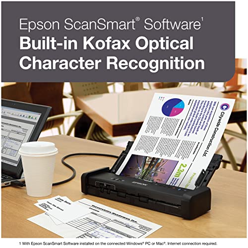 Epson - Workforce ES-C320W - Wireless Compact Desktop Document Scanner - 2-Sided Scanning and Auto Document Feeder - Paper and Card Scanner - Black