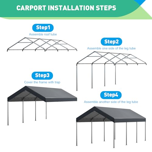 10x20FT Heavy Duty Carport Car Canopy, Portable Garage, Easy to Assemble, Stable Carport for Car, Bike, Boat, Party (Gray)