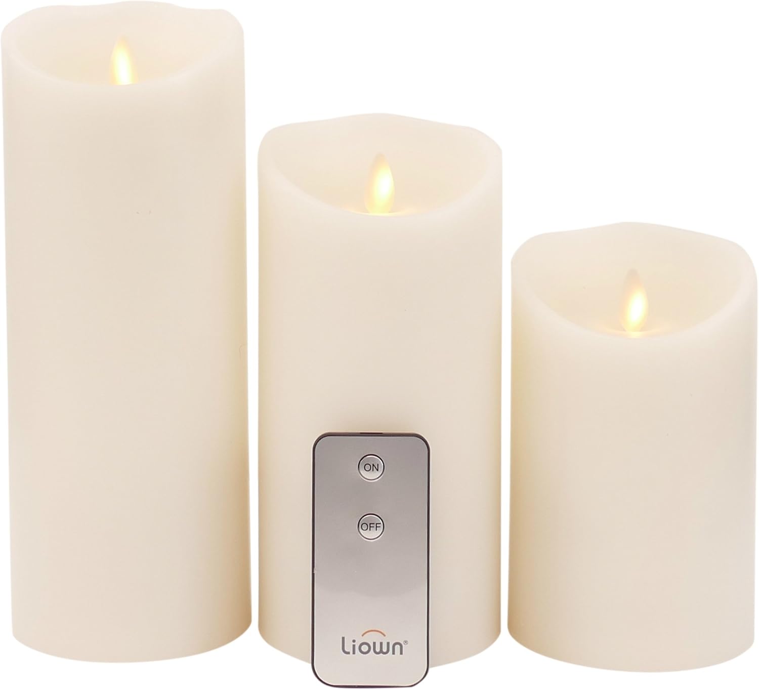 Raz Imports Push Flame Ivory Pillar Candles with Remote, Set of 3 - 2D - Flameless Lighting Accent and Battery Operated Flickering Light Source with Timer - Fake Candles for Living Room and Bedroom