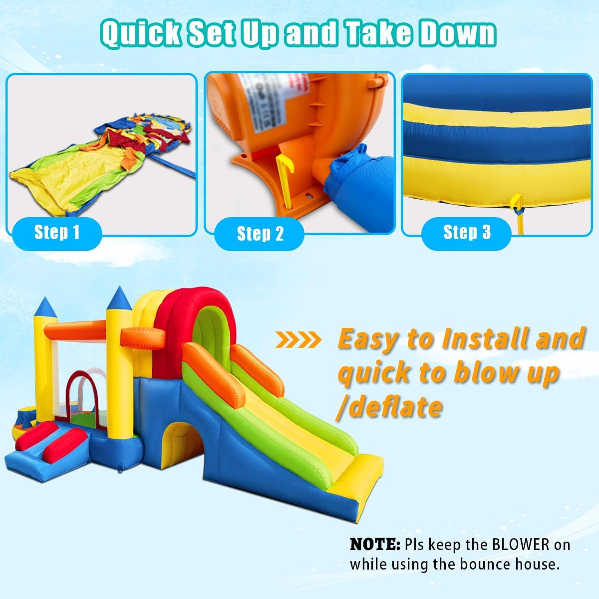 Inflatable Bounce House, 8 in 1 Large Bounce Castle with Blower for Kids and Toddlers, Outdoor Indoor Backyard Inflatable Bouncers with Two Slides