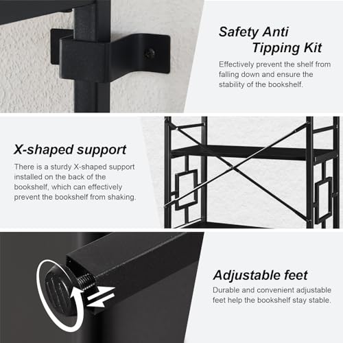 HOMISSUE Tall Bookshelf, Industrial 6-Tier Bookshelf with Unique Design, Open Bookshelves and Bookcases,Black