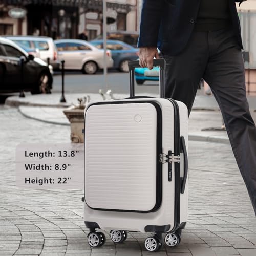 Carry-On Luggage 20 Inch Front Open Luggage Grace Expandable Carry On Luggage Hardside Carry On Suitcase With Wheels Tsa Lock And Usb Port Small Suitcase With Portable Carrying Case (White)